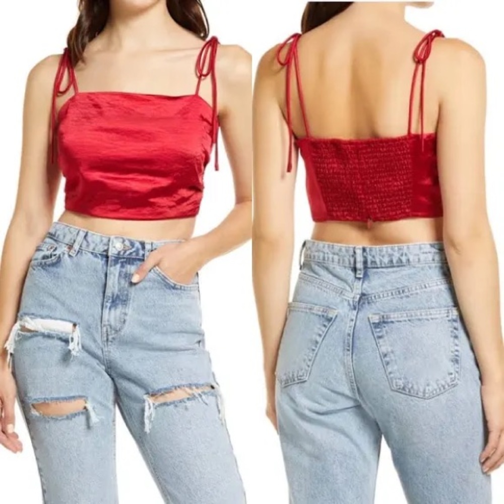 Lulus: Satin Tie-Strap Cropped Tank Top